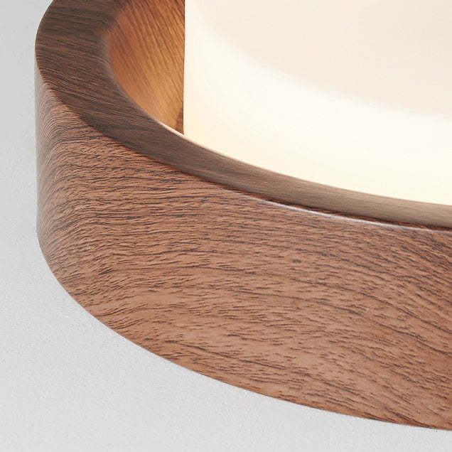 Nordic Round Wood Iron Glass LED Flush Mount Light