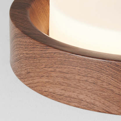 Nordic Round Wood Iron Glass LED Flush Mount Light