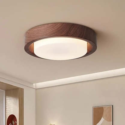 Nordic Round Wood Iron Glass LED Flush Mount Light