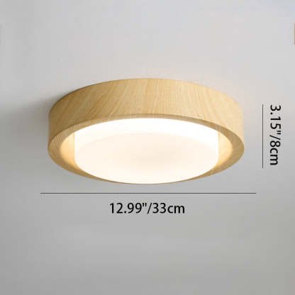 Nordic Round Wood Iron Glass LED Flush Mount Light