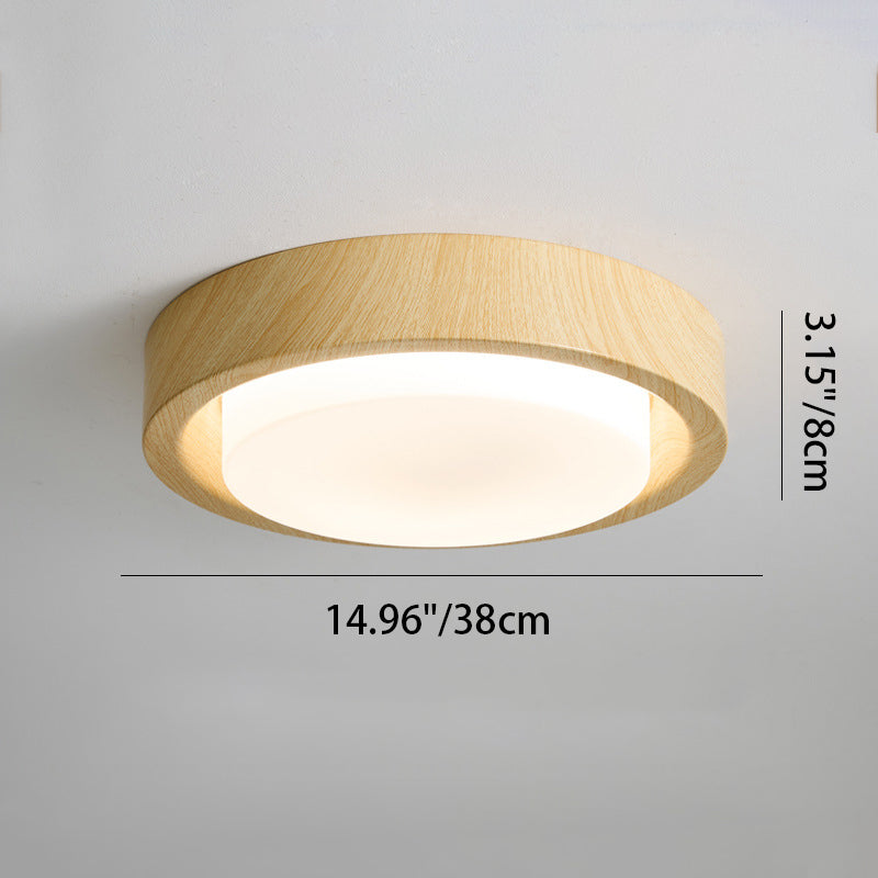 Nordic Round Wood Iron Glass LED Flush Mount Light