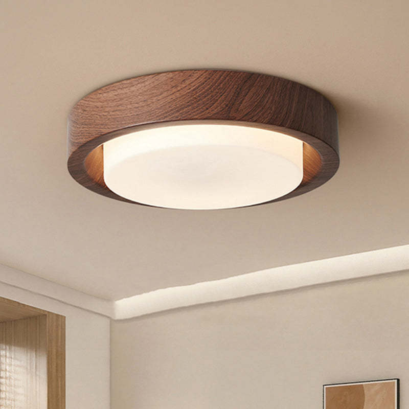 Nordic Round Wood Iron Glass LED Flush Mount Light