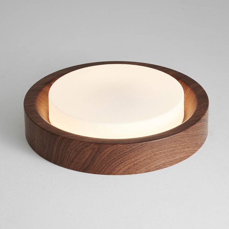 Nordic Round Wood Iron Glass LED Flush Mount Light