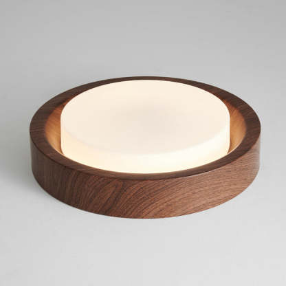 Nordic Round Wood Iron Glass LED Flush Mount Light