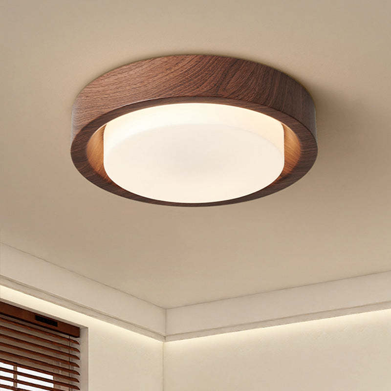 Nordic Round Wood Iron Glass LED Flush Mount Light