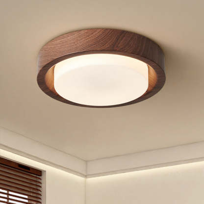 Nordic Round Wood Iron Glass LED Flush Mount Light