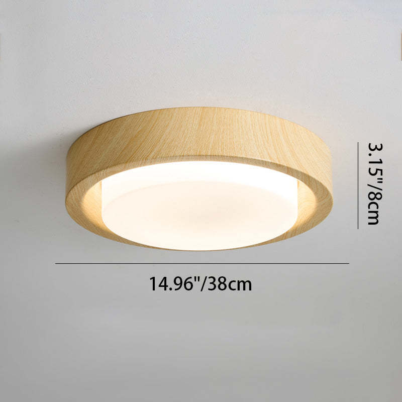 Nordic Round Wood Iron Glass LED Flush Mount Light