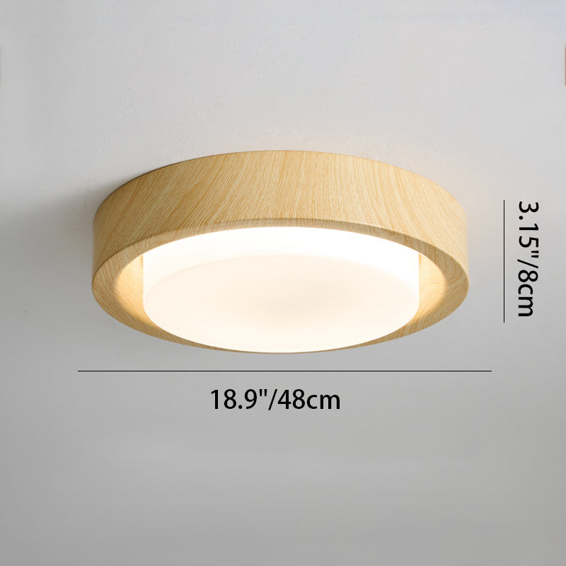 Nordic Round Wood Iron Glass LED Flush Mount Light