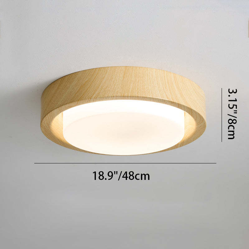 Nordic Round Wood Iron Glass LED Flush Mount Light