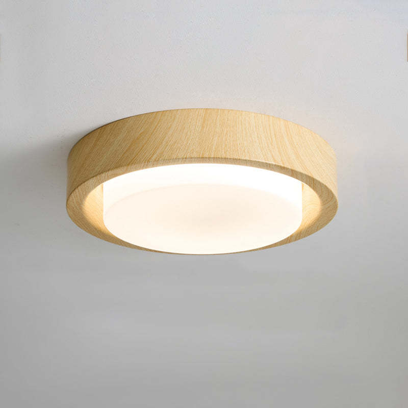 Nordic Round Wood Iron Glass LED Flush Mount Light