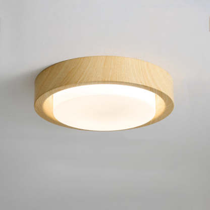 Nordic Round Wood Iron Glass LED Flush Mount Light
