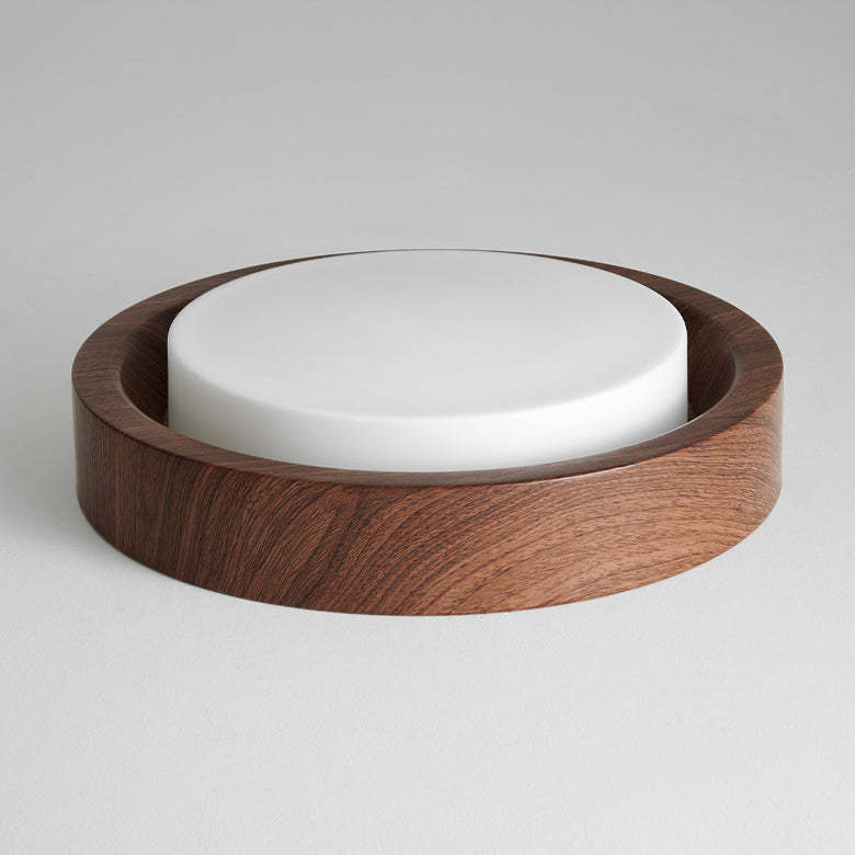 Nordic Round Wood Iron Glass LED Flush Mount Light