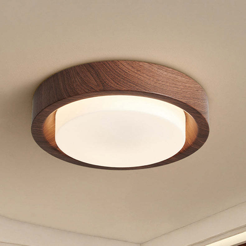 Nordic Round Wood Iron Glass LED Flush Mount Light