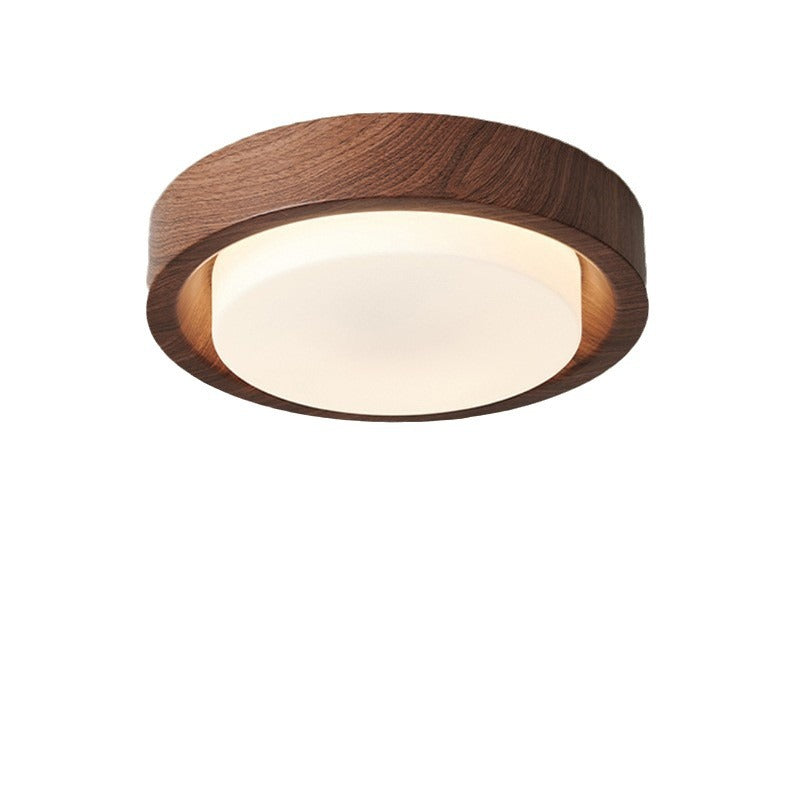 Nordic Round Wood Iron Glass LED Flush Mount Light