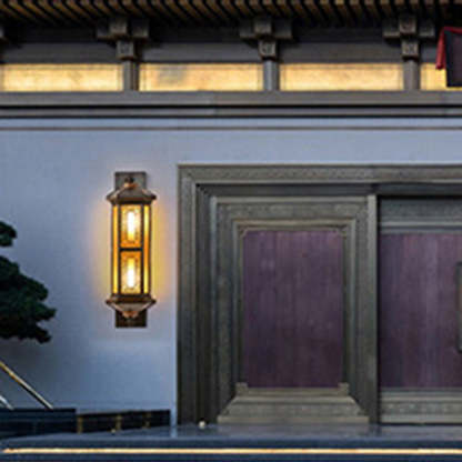 Chinese Lantern Aluminum Glass Outdoor Wall Sconce — 110V-120V For US/CA