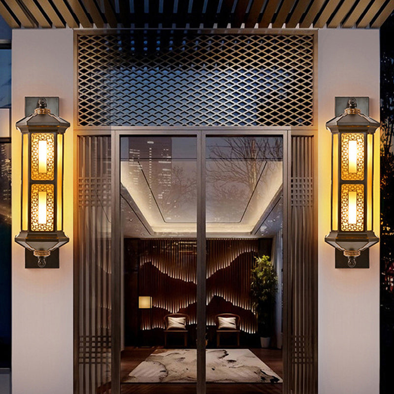 Chinese Lantern Aluminum Glass Outdoor Wall Sconce