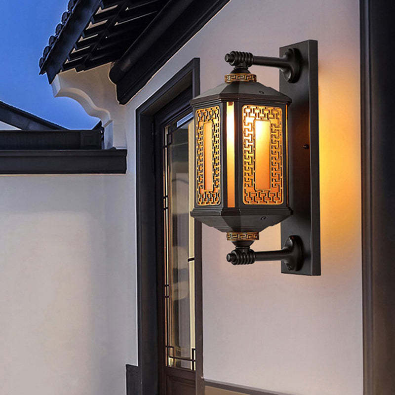 Chinese Lantern Aluminum Glass Outdoor Wall Sconce