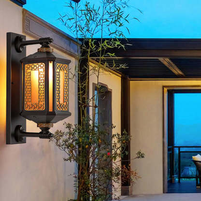 Chinese Lantern Aluminum Glass Outdoor Wall Sconce