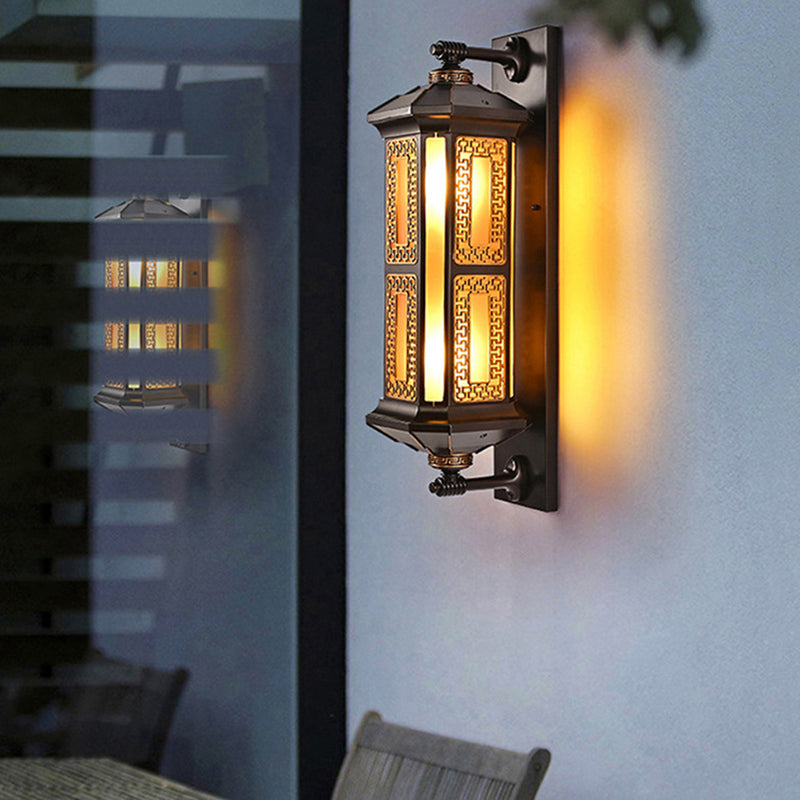 Chinese Lantern Aluminum Glass Outdoor Wall Sconce — 220V-240V For UK/AU