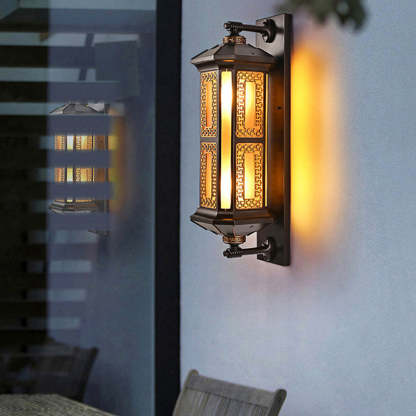 Chinese Lantern Aluminum Glass Outdoor Wall Sconce — 220V-240V For UK/AU
