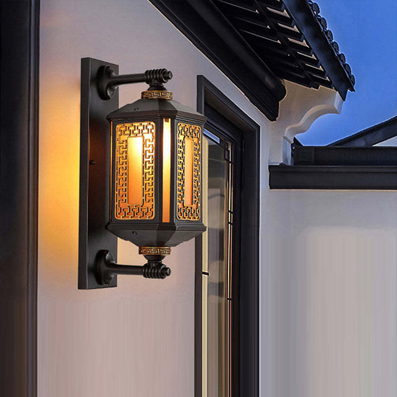 Chinese Lantern Aluminum Glass Outdoor Wall Sconce