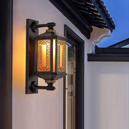 Chinese Lantern Aluminum Glass Outdoor Wall Sconce