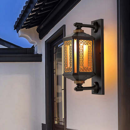 Chinese Lantern Aluminum Glass Outdoor Wall Sconce — 110V-120V For US/CA