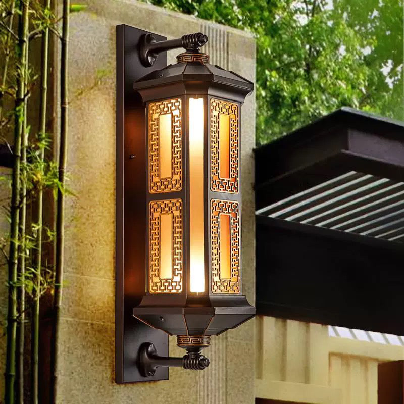 Chinese Lantern Aluminum Glass Outdoor Wall Sconce