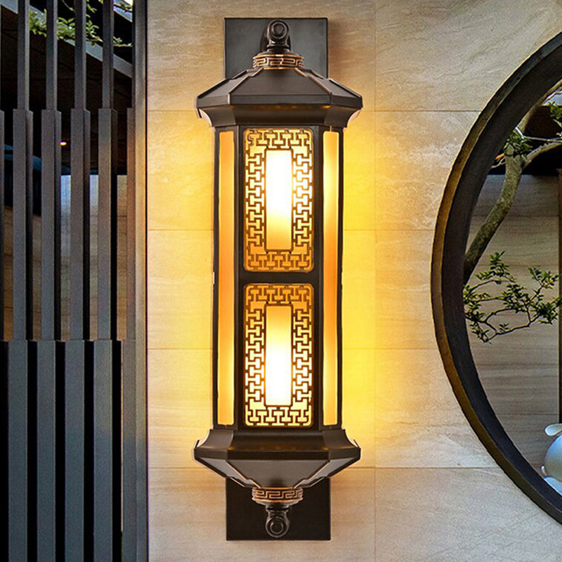 Chinese Lantern Aluminum Glass Outdoor Wall Sconce
