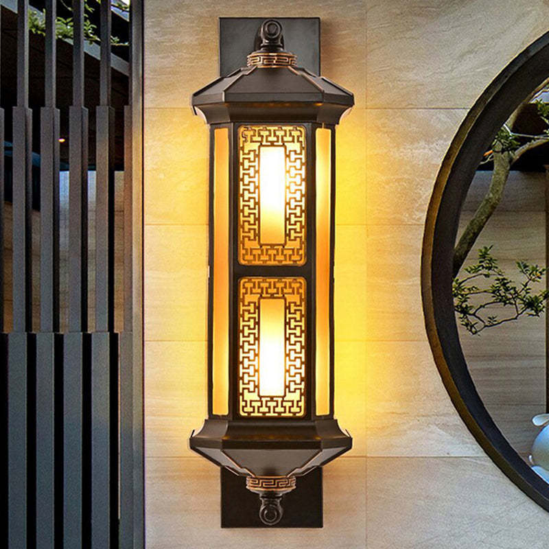 Chinese Lantern Aluminum Glass Outdoor Wall Sconce