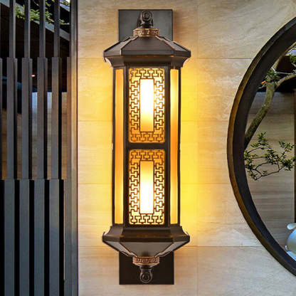 Chinese Lantern Aluminum Glass Outdoor Wall Sconce
