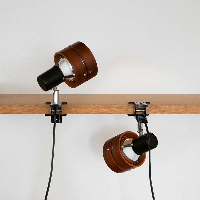 Japanese Round Clip Wood Iron Acrylic Table Lamp