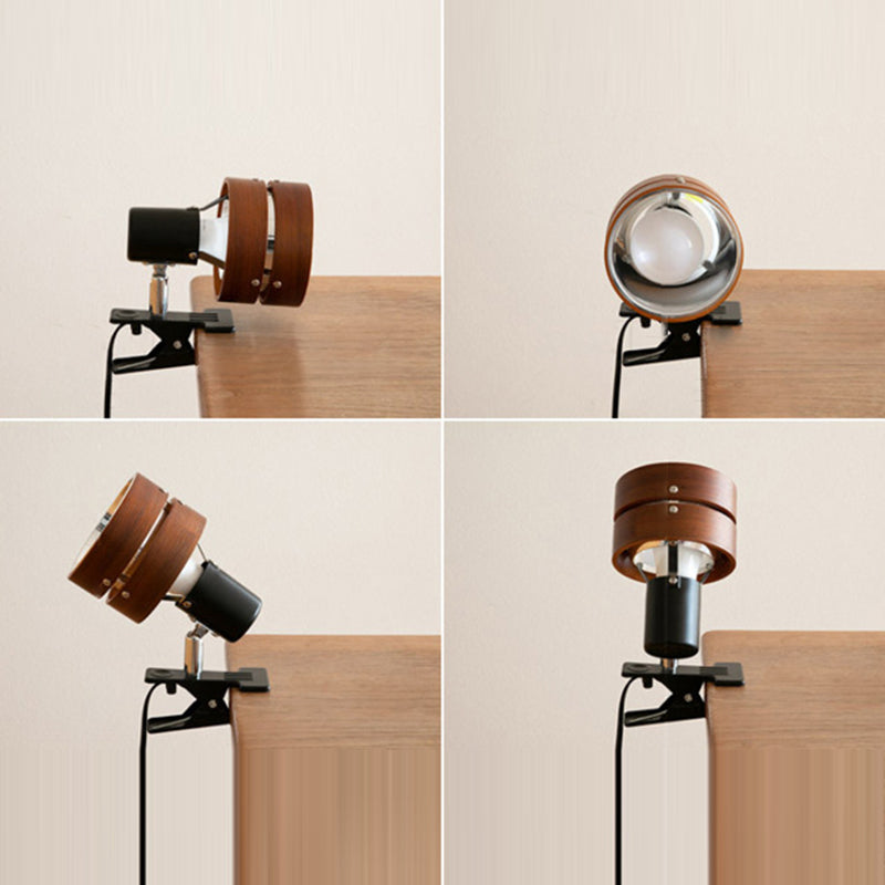 Japanese Round Clip Wood Iron Acrylic Table Lamp