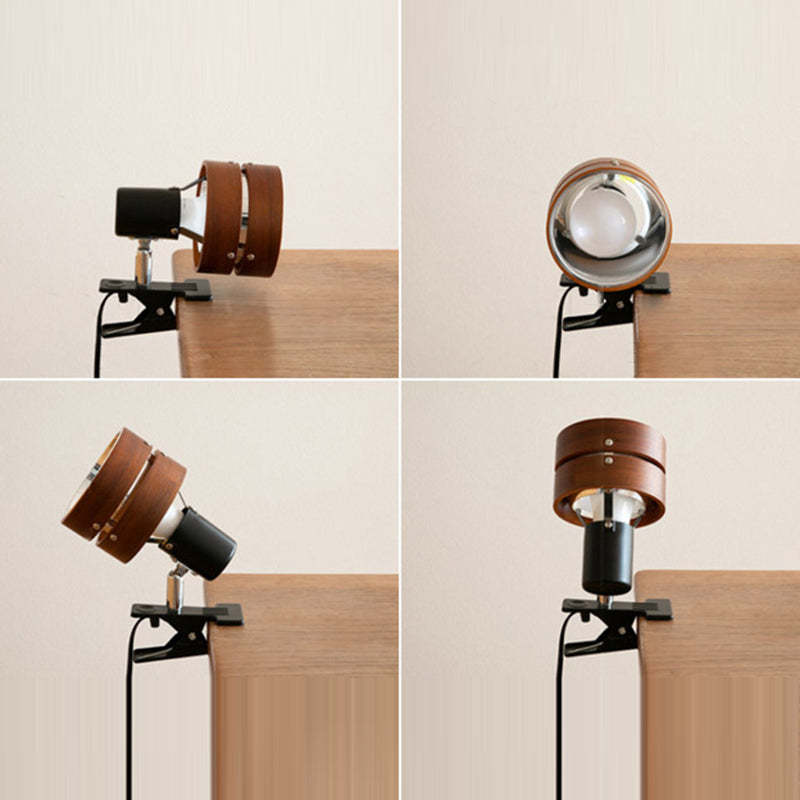 Japanese Round Clip Wood Iron Acrylic Table Lamp