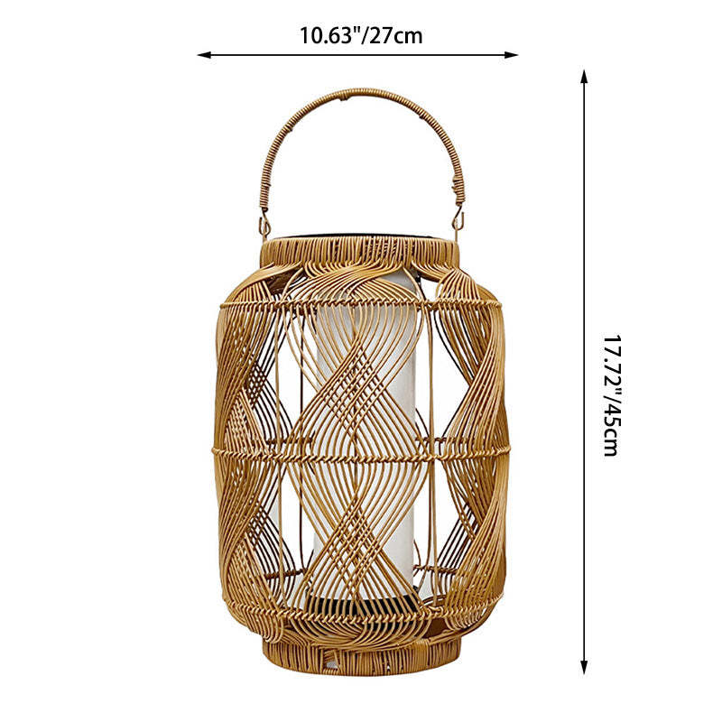 Coastal Solar Cylinder Lantern Rattan Iron Floor Lamp