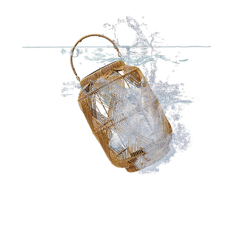 Coastal Solar Cylinder Lantern Rattan Iron Floor Lamp
