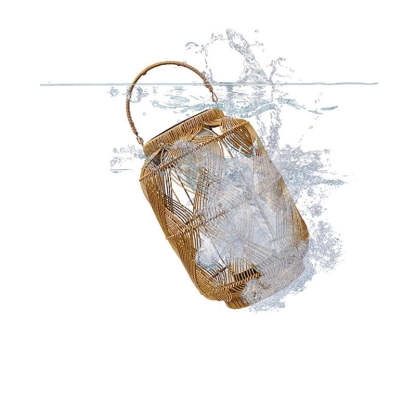 Coastal Solar Cylinder Lantern Rattan Iron Floor Lamp