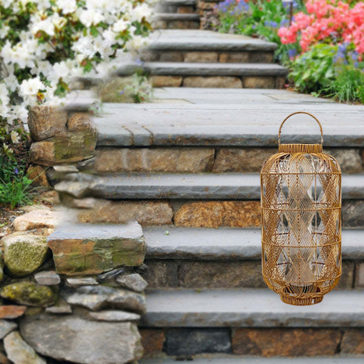 Coastal Solar Cylinder Lantern Rattan Iron Floor Lamp