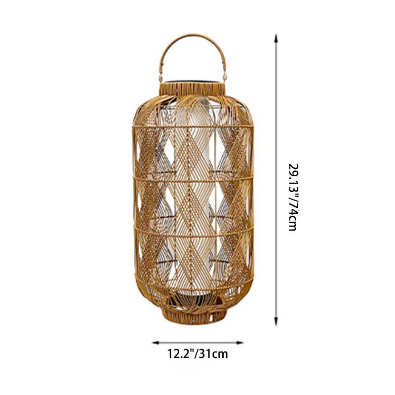 Coastal Solar Cylinder Lantern Rattan Iron Floor Lamp