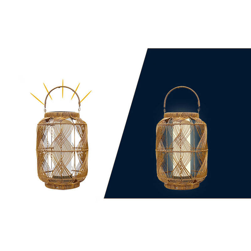 Coastal Solar Cylinder Lantern Rattan Iron Floor Lamp