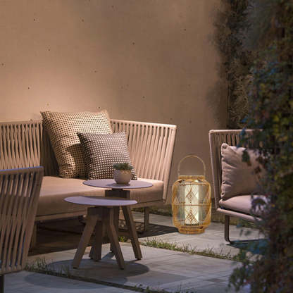 Coastal Solar Cylinder Lantern Rattan Iron Floor Lamp