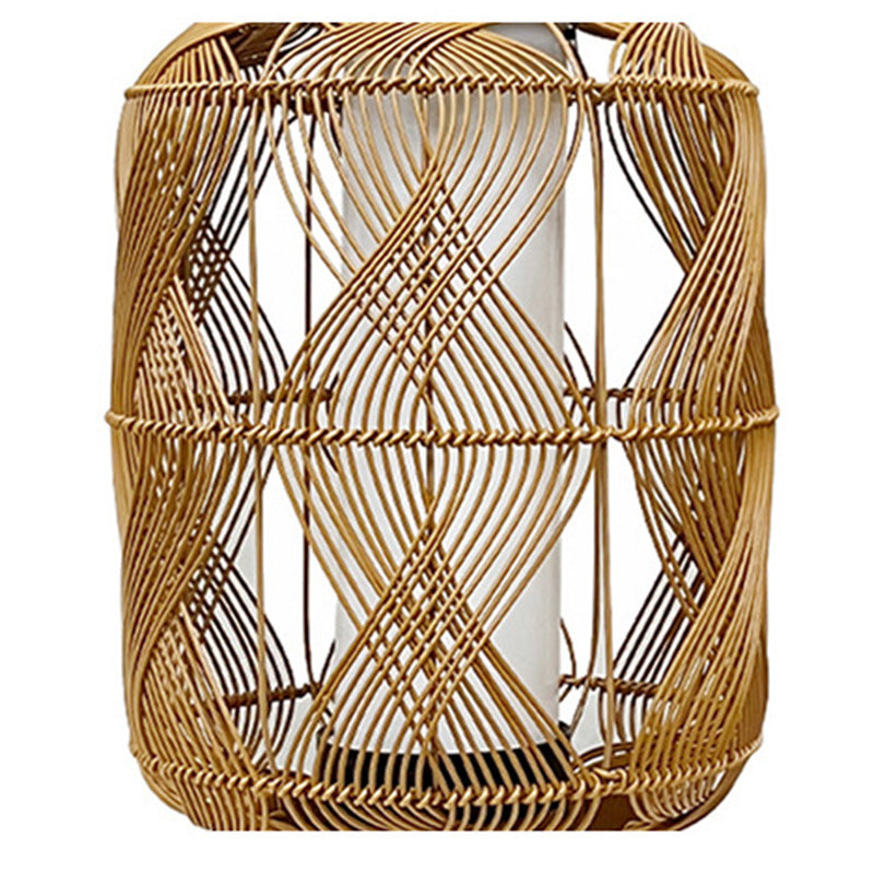 Coastal Solar Cylinder Lantern Rattan Iron Floor Lamp