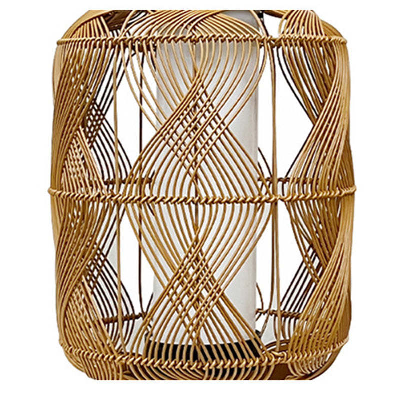 Coastal Solar Cylinder Lantern Rattan Iron Floor Lamp