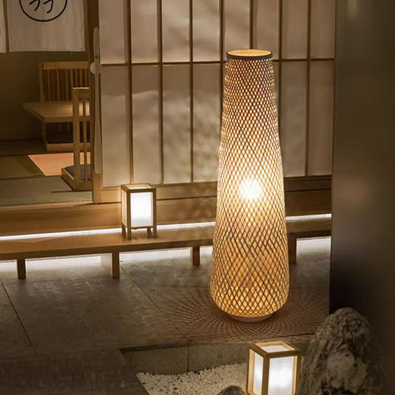 Chinese Cylinder Bamboo Floor Lamp