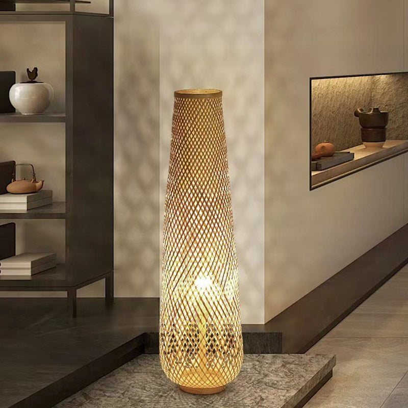 Chinese Cylinder Bamboo Floor Lamp