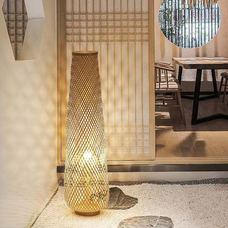Chinese Cylinder Bamboo Floor Lamp
