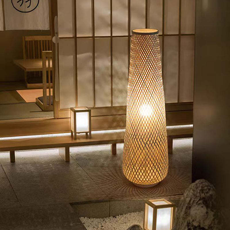 Chinese Cylinder Bamboo Floor Lamp