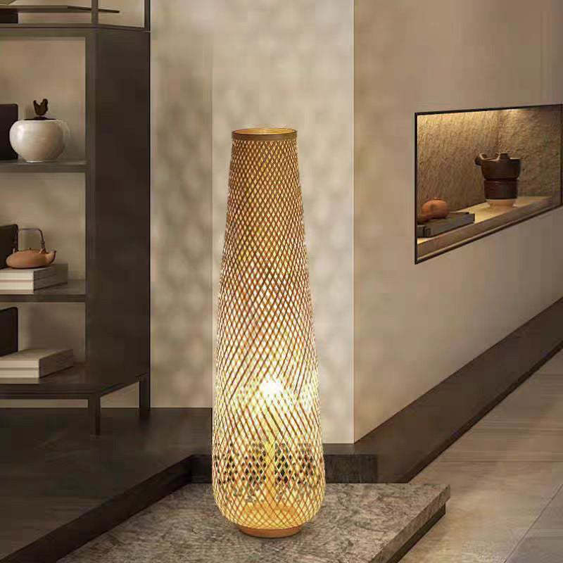 Chinese Cylinder Bamboo Floor Lamp
