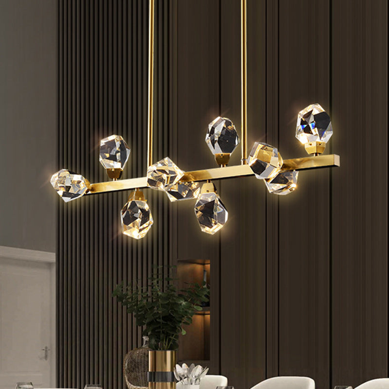 Long Irregular Crystal Brass Frame LED Island Chandelier
