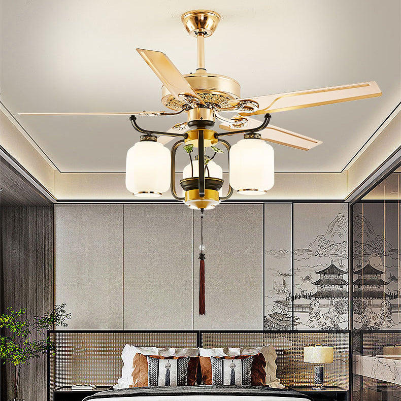 Lighom chinese lantern iron ceiling fans — 41.34" W x 28.35" H / Solid Wood / Matte Black
